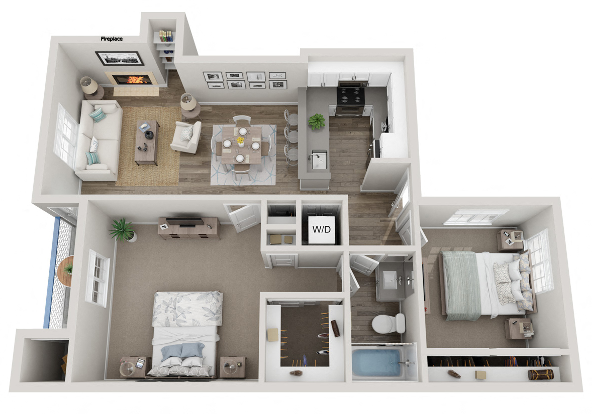 a floor plan of a two bedroom apartment with virtual staging at Edmonds Gateway, Washington